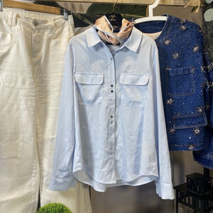 Ivanka Button Down Shirt Long Sleeve Blouse Roll Up Cuffed Sleeve Casual Work